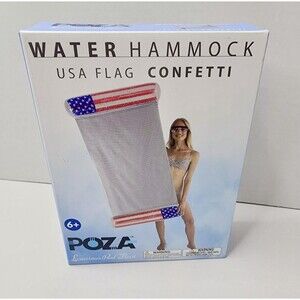 Inflatable USA Flag Pool Water Hammock Float Tube Raft Sparkle Silver Stars